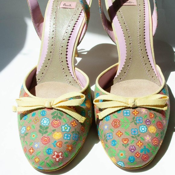 Paul Smith Floral Canvas Leather Slingback Heels - Picture 2 of 9